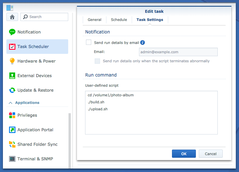 synology task scheduler run php script